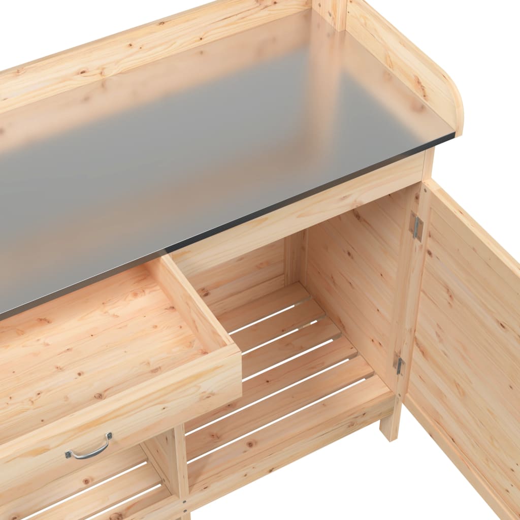 vidaXL Potting Table with Cabinet 110,5x45x124,5 cm Solid Wood Fir