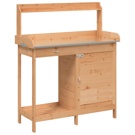 vidaXL Potting Table with Cabinet Brown 110.5x45x124.5 cm Solid Wood Fir