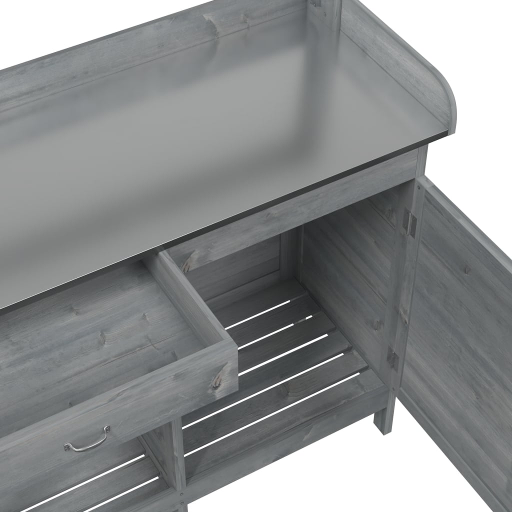 vidaXL Potting Table with Cabinet Grey 110.5x45x124.5cm Solid Wood Fir