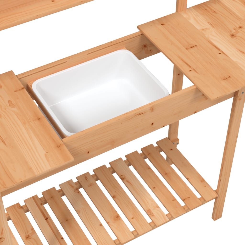 vidaXL Potting Table with Sink Brown 147,5x44x139,5 cm Solid Wood Fir
