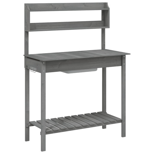 vidaXL Potting Table with Sink Grey 147,5x44x139,5 cm Solid Wood Fir