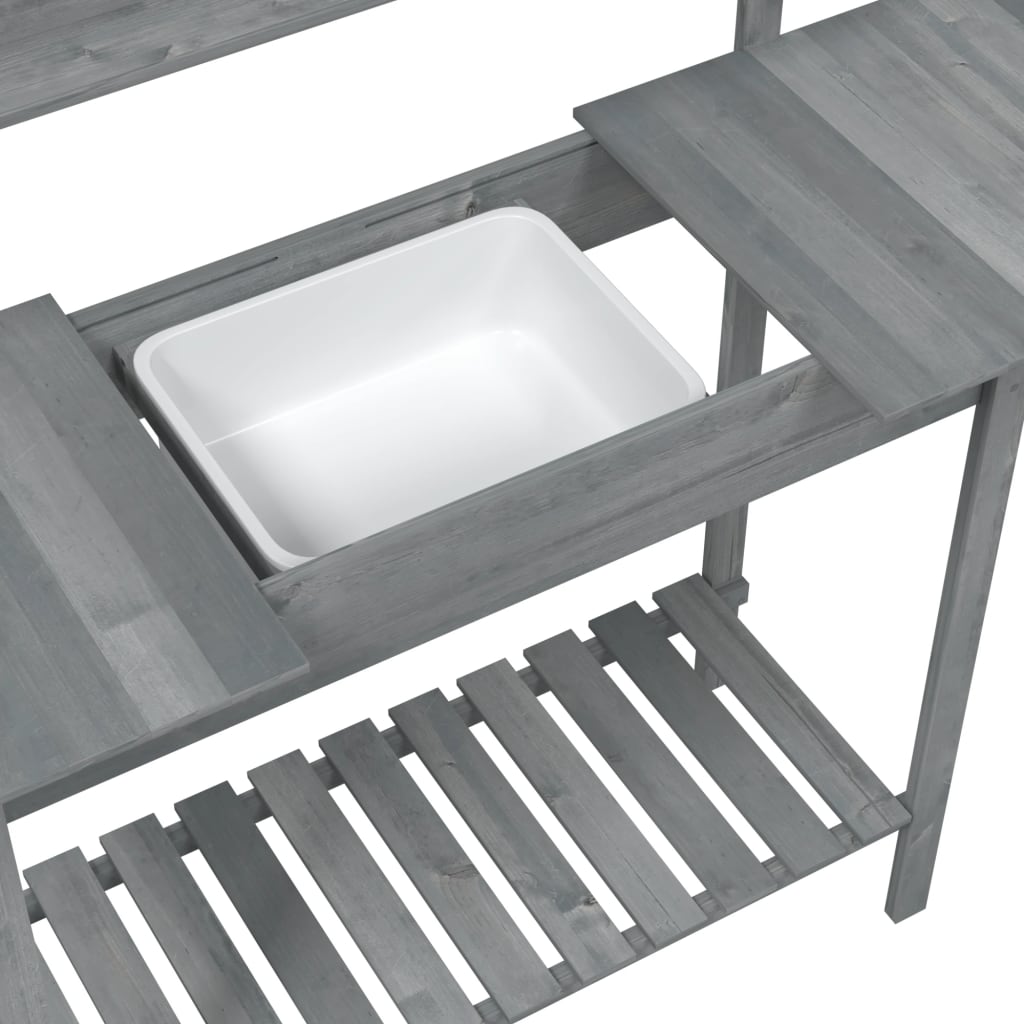 vidaXL Potting Table with Sink Grey 147,5x44x139,5 cm Solid Wood Fir