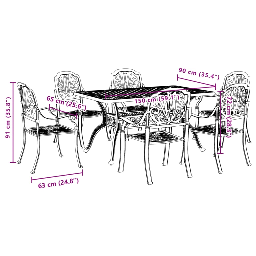 vidaXL 7 Piece Garden Dining Set Bronze Cast Aluminium