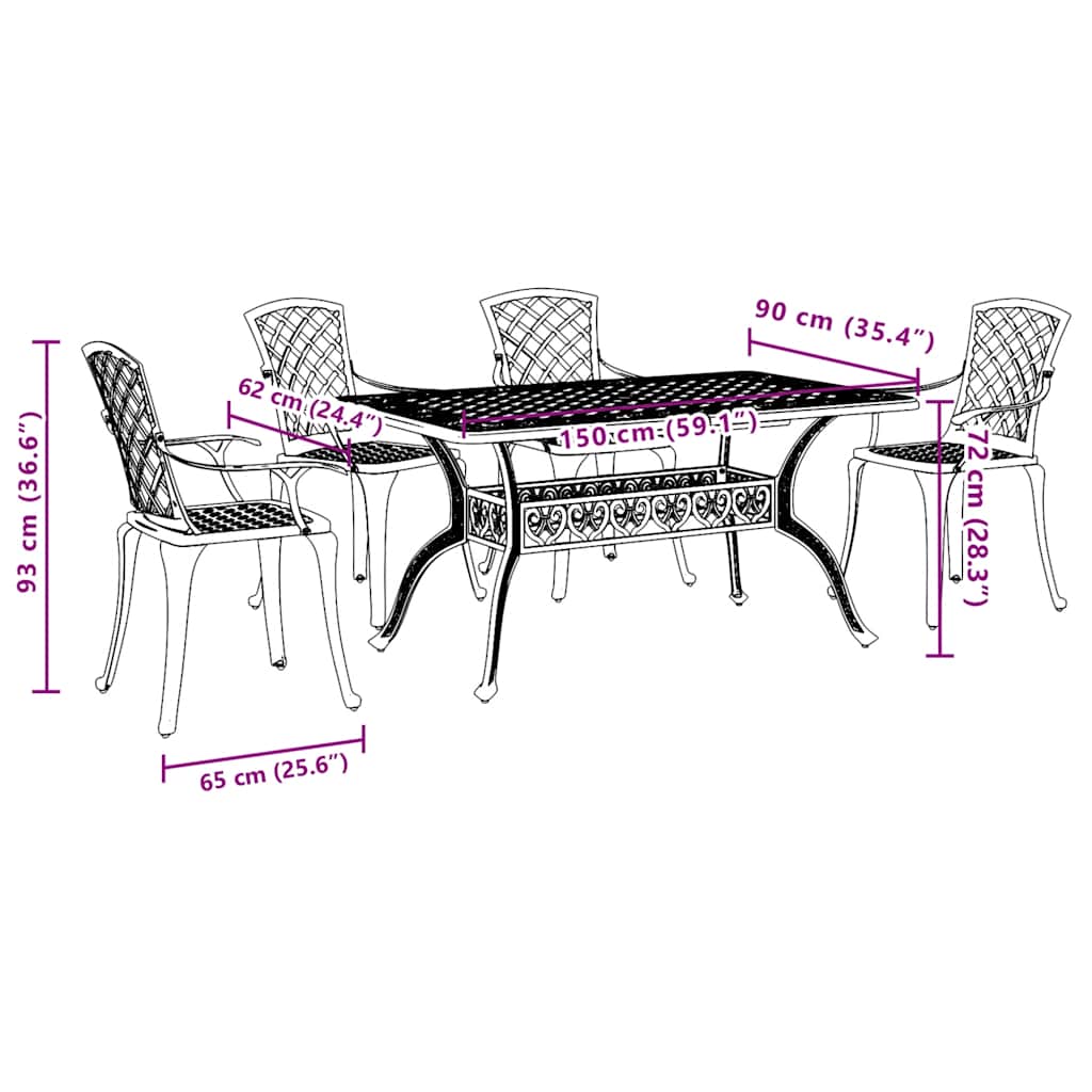vidaXL 5 Piece Garden Dining Set Black Cast Aluminium