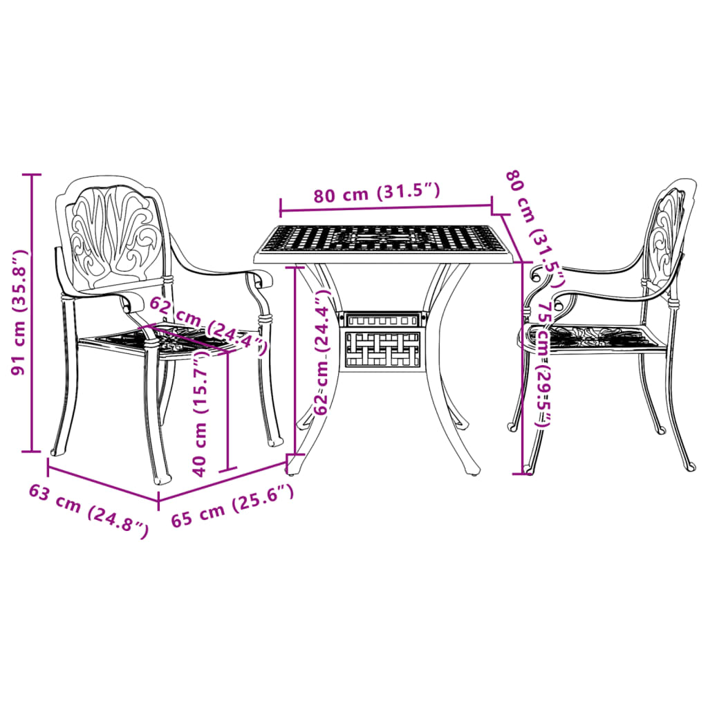 vidaXL Bistro Set | Bronze | Cast Aluminium | Medium | Durable | Bistro Set