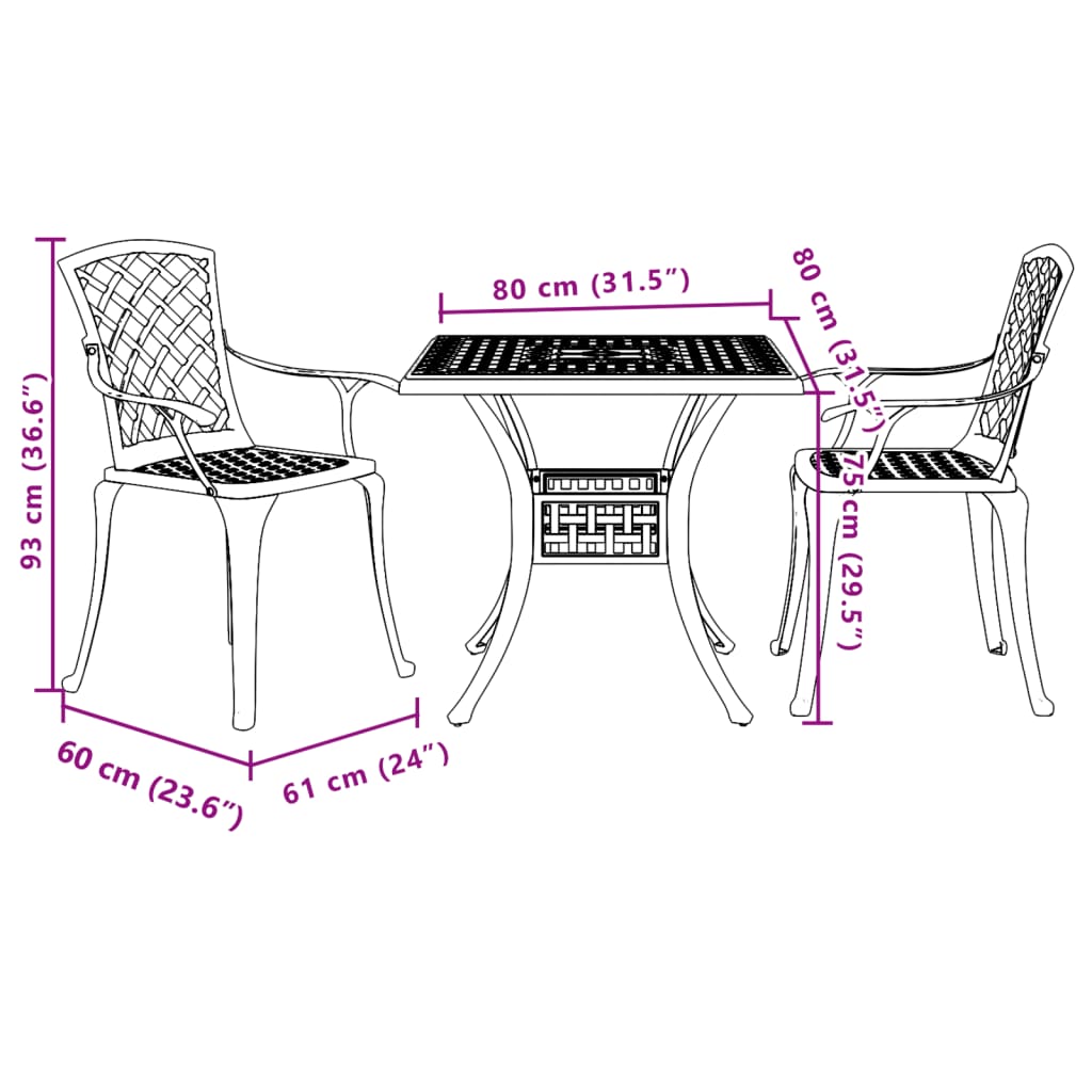 vidaXL 3 Piece Bistro Set Bronze Cast Aluminium