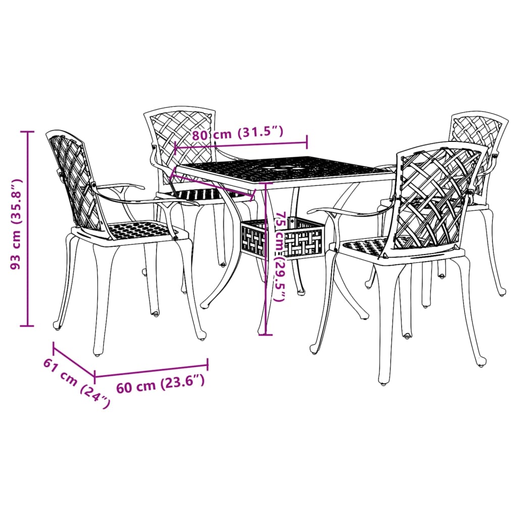 vidaXL Garden Dining Set | Black | Cast Aluminium | Medium | Durable