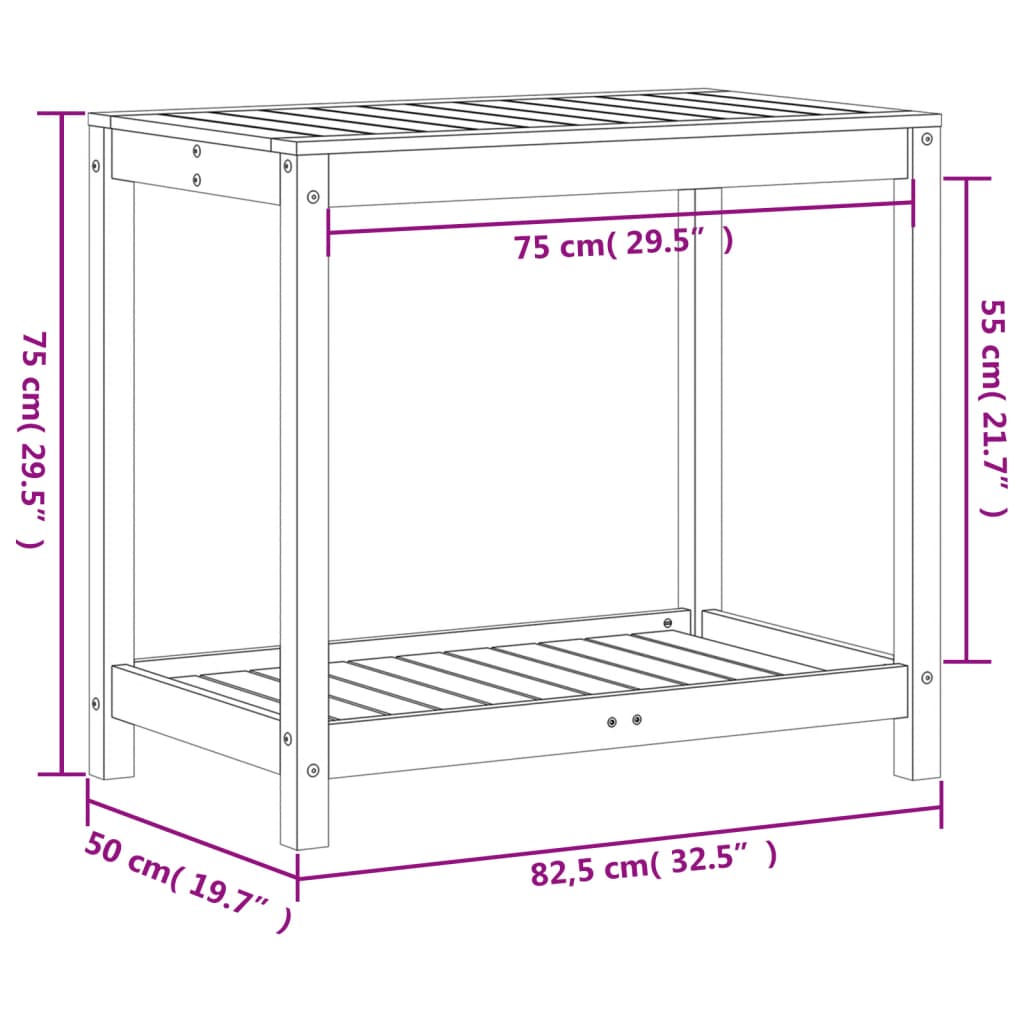 vidaXL Potting Table with Shelf 82,5x50x75 cm Solid Wood Pine