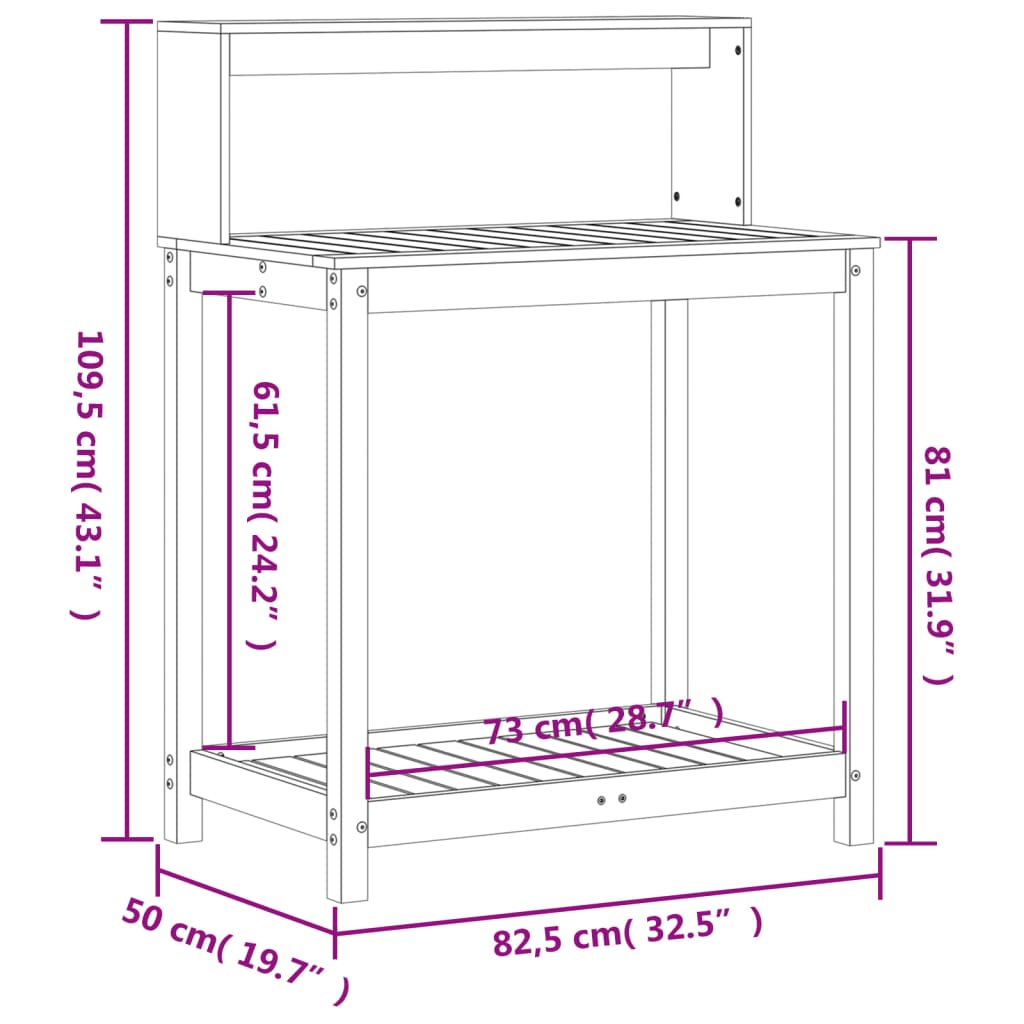 vidaXL Potting Table with Shelves White 82.5x50x109.5 cm Solid Wood Pine