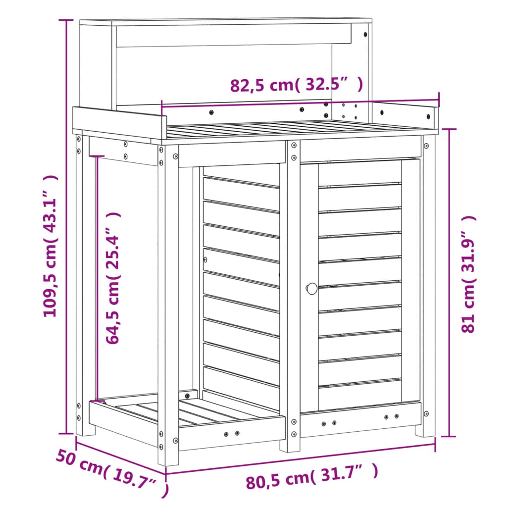 vidaXL Potting Table with Shelves 82,5x50x109,5 cm Solid Wood Douglas