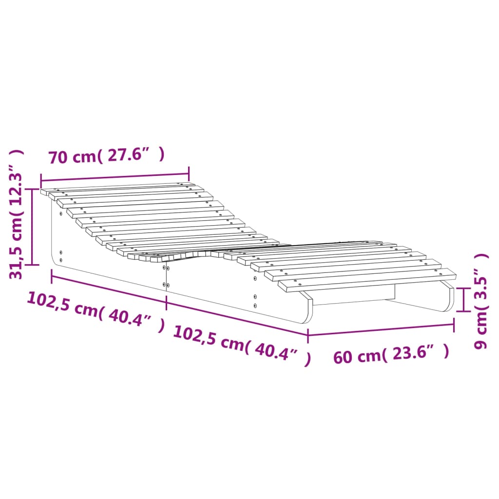 vidaXL Sun Lounger White 205x70x31,5 cm Solid Wood Pine