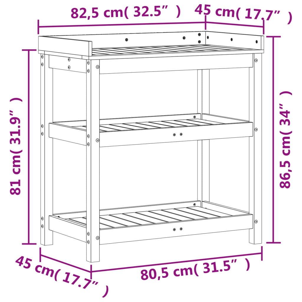 vidaXL Potting Table with Shelves Brown 82,5x45x86,5 cm Solid Wood Pine