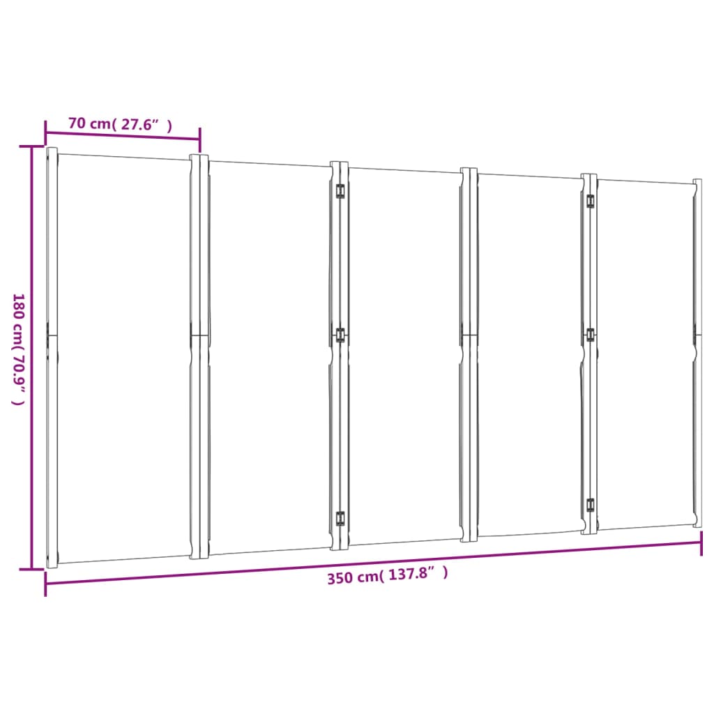 vidaXL 5-Panel Room Divider Light Grey 350x180 cm