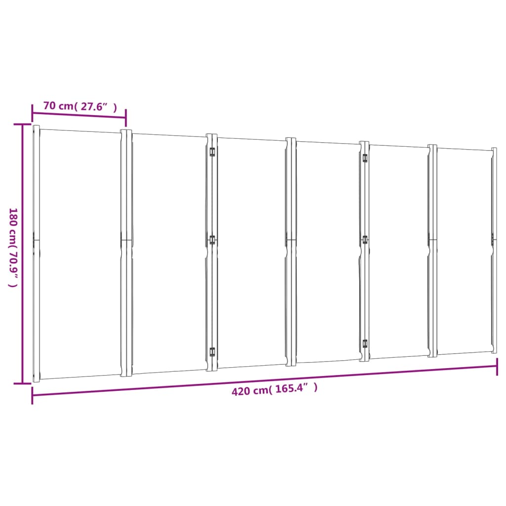 vidaXL 6-Panel Room Divider Light Grey 420x180 cm