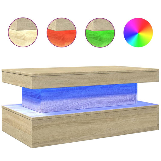 vidaXL Coffee Table with LED Lights Sonoma Oak 90x50x40 cm