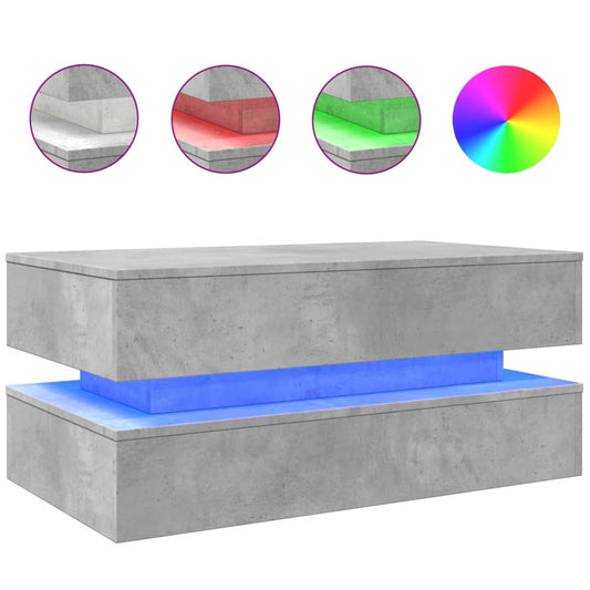 vidaXL Coffee Table with LED Lights Concrete Grey 90x50x40 cm