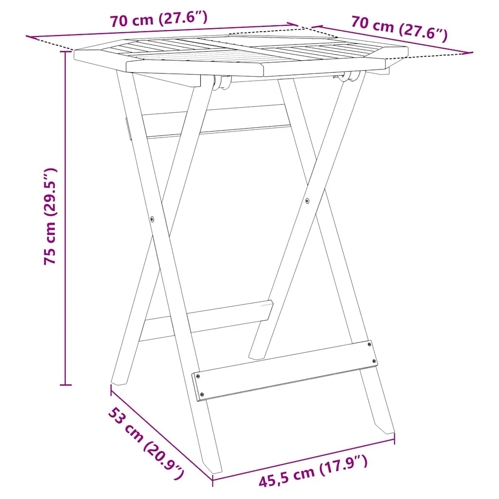 vidaXL Folding Garden Table Ø70x75 cm Solid Wood Acacia