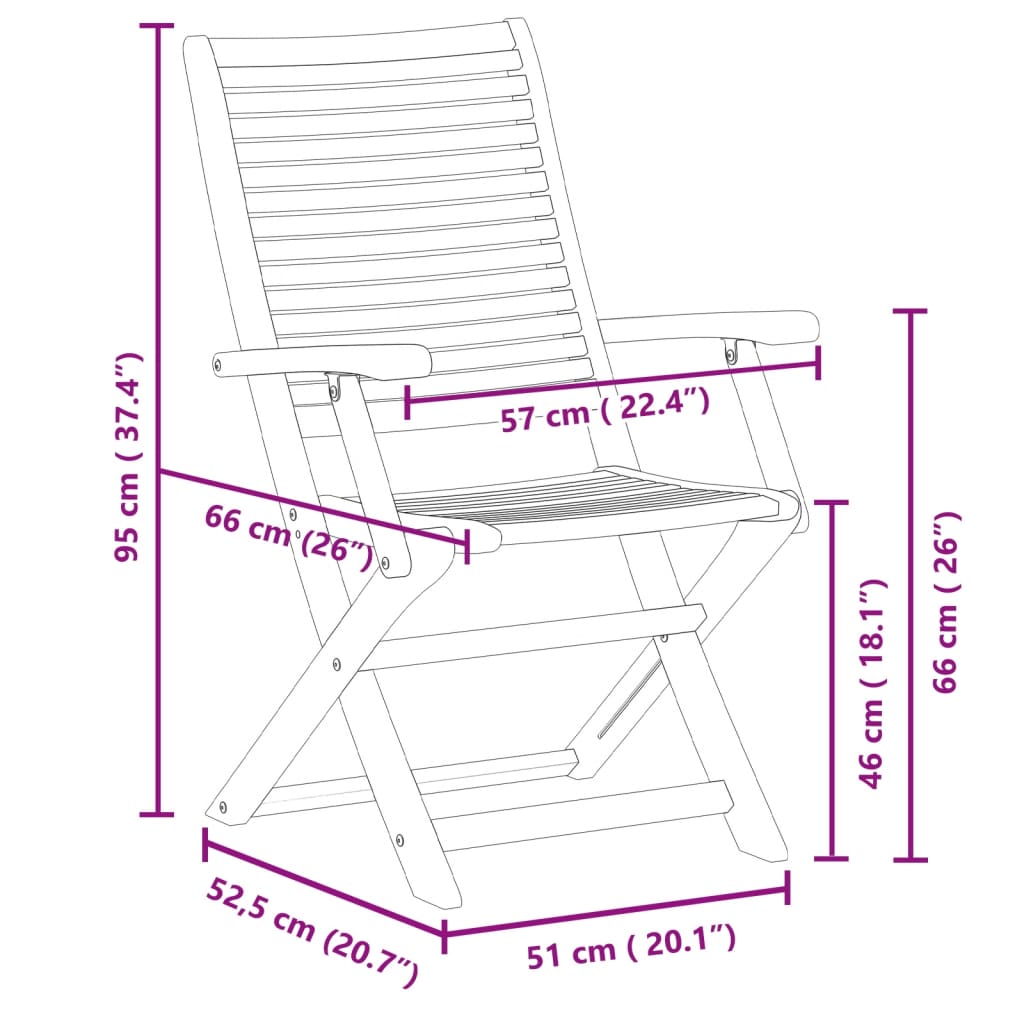 vidaXL Folding Chairs with Armrest 2 pcs Solid Wood Acacia
