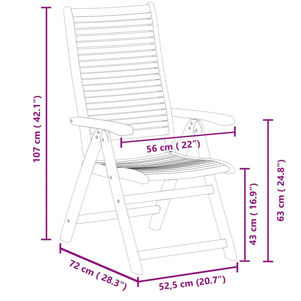 vidaXL Reclining Folding Chairs 2 pcs Solid Wood Acacia