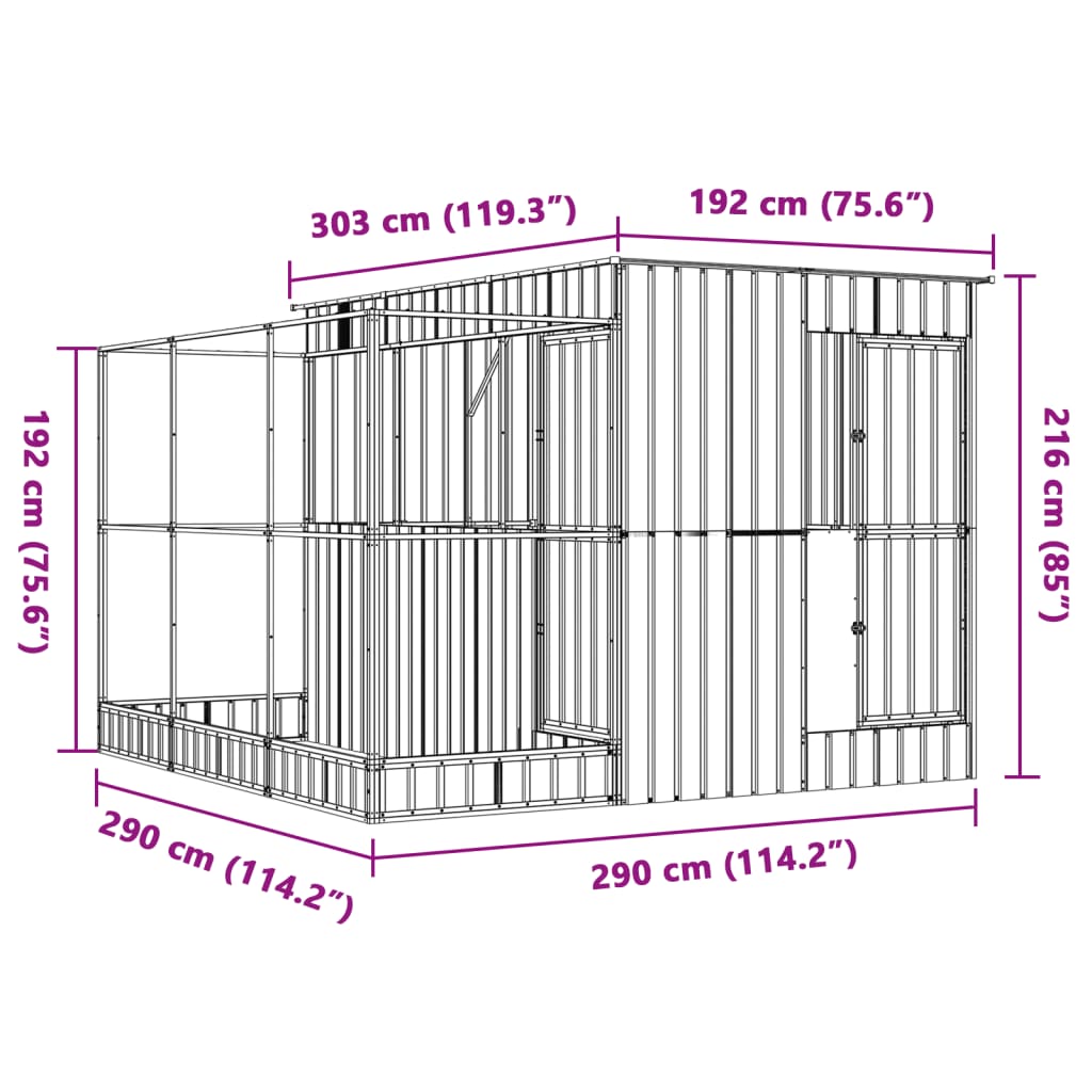 vidaXL Aviary with Extension Silver 290x303x216 cm Steel