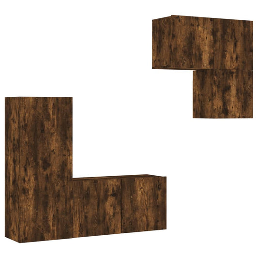 vidaXL 4 Piece TV Wall Units Smoked Oak Engineered Wood