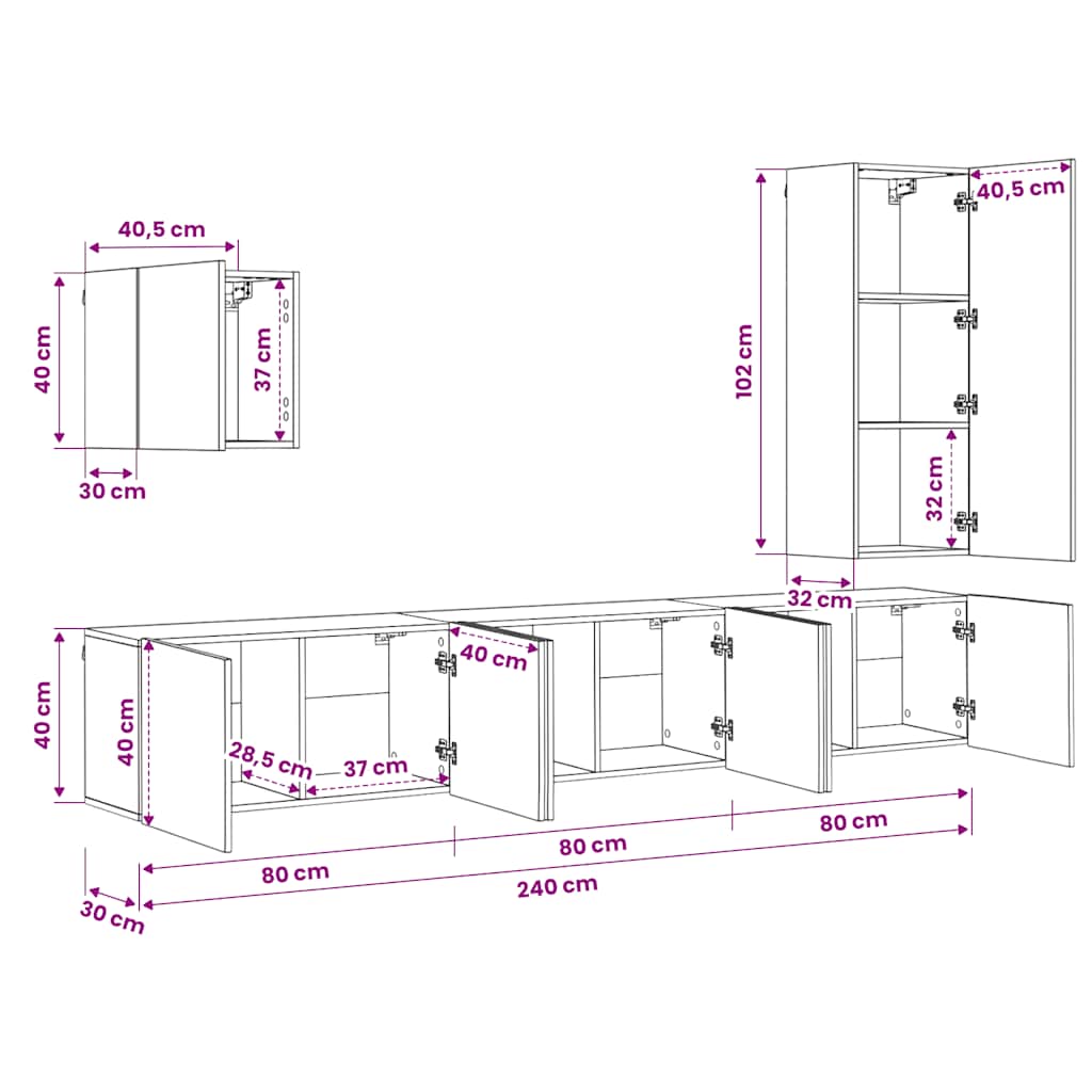 vidaXL 5 Piece TV Wall Units Concrete Grey Engineered Wood