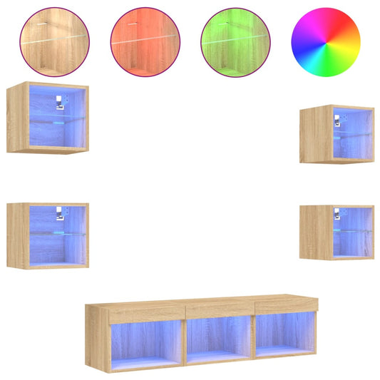 vidaXL 7 Piece TV Wall Units with LED Sonoma Oak Engineered Wood