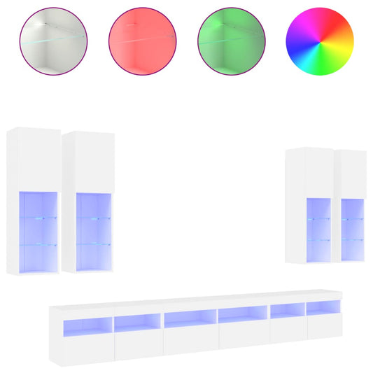 vidaXL 7 Piece TV Wall Cabinet Set with LED Lights White