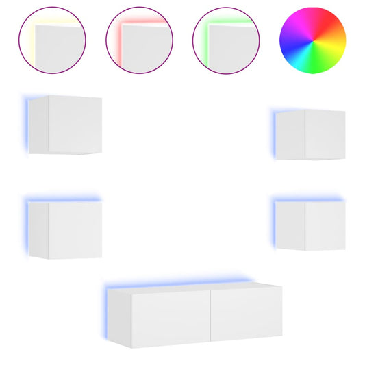 vidaXL 5 Piece TV Wall Cabinets with LED Lights White