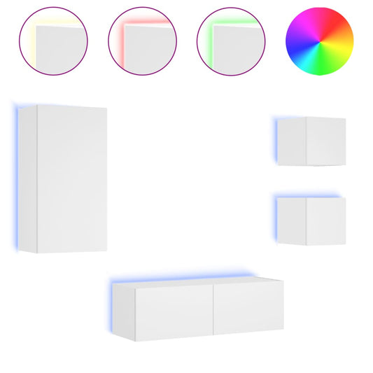 vidaXL 4 Piece TV Wall Cabinets with LED Lights White