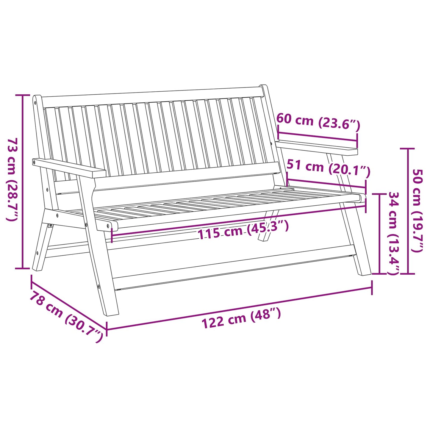 vidaXL Relax Bench Brown Solid Acacia Wood