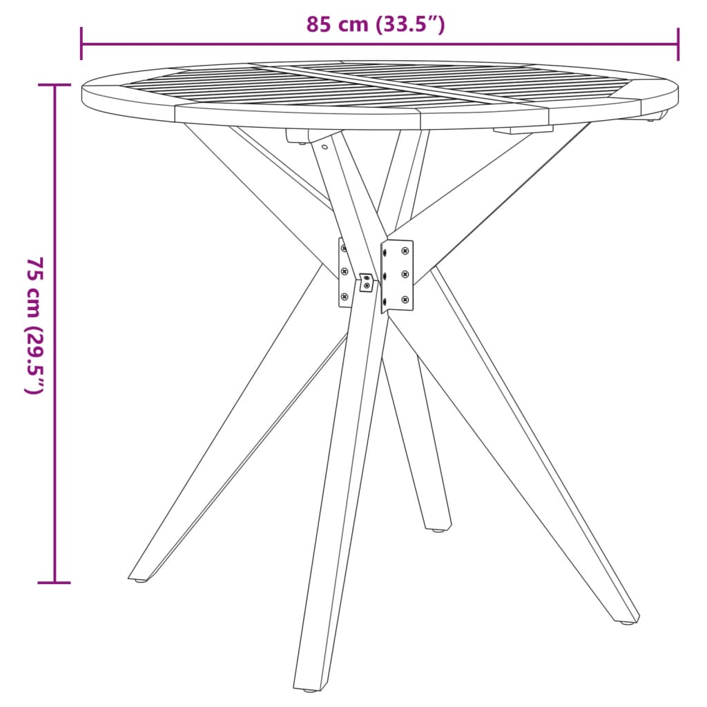 vidaXL Garden Table Round Ø85x75 cm Solid Wood Acacia