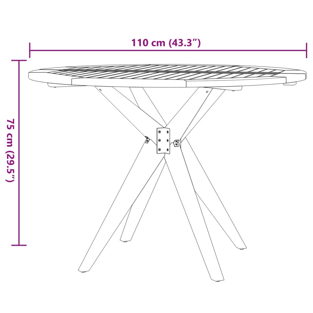 vidaXL Garden Table | Brown | Solid Acacia wood | Ø110 x 75 cm | Durable