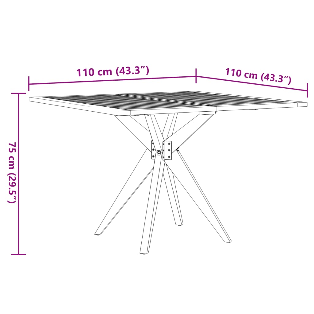 vidaXL Garden Table | Brown | Solid Acacia wood | 110 cm | Decorative Inlays