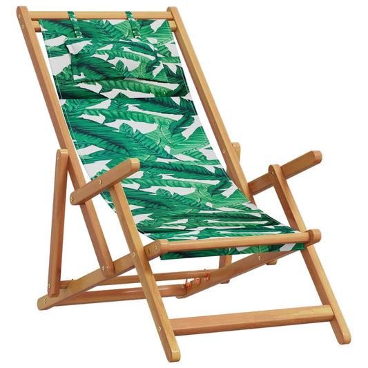 vidaXL Folding Chair Leaf Pattern Solid Wood Eucalyptus and Fabric