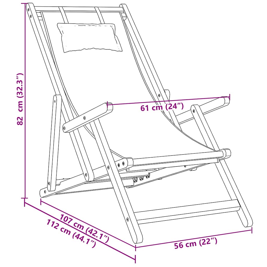 vidaXL Folding Chair Leaf Pattern Solid Wood Eucalyptus and Fabric