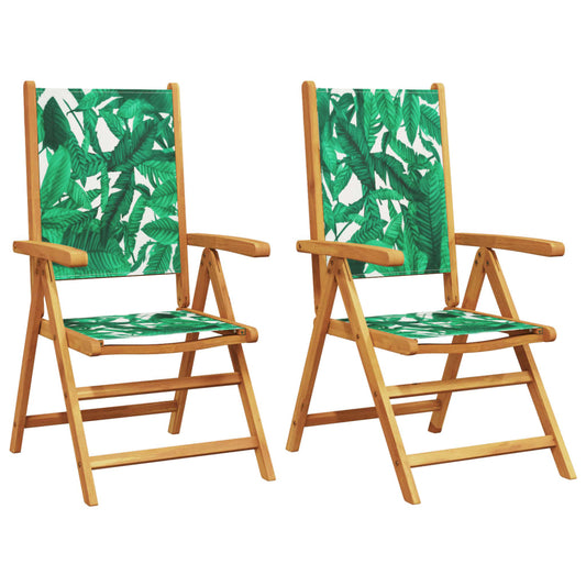 vidaXL Garden Chairs 2 pcs Leaf Pattern Solid Wood Acacia and Fabric