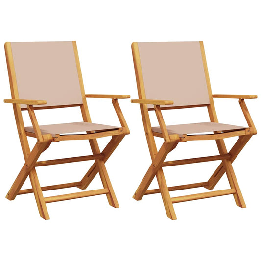 vidaXL Folding Chairs 2 pcs Taupe Solid Wood Acacia and Fabric