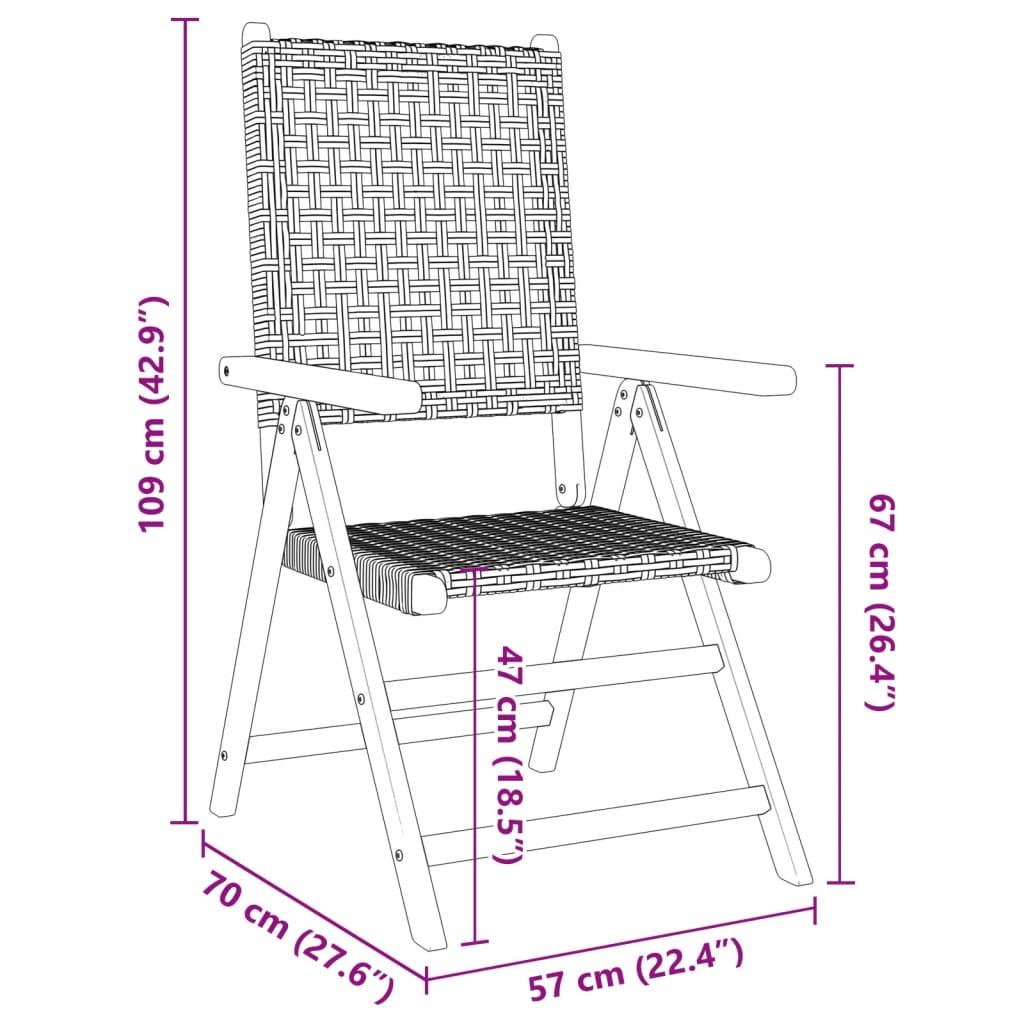 vidaXL Folding Chairs 2 pcs Black Solid Wood Acacia and Poly Rattan