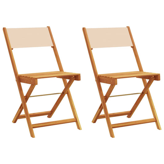 vidaXL Folding Chairs 2 pcs Beige Solid Wood Acacia and Fabric