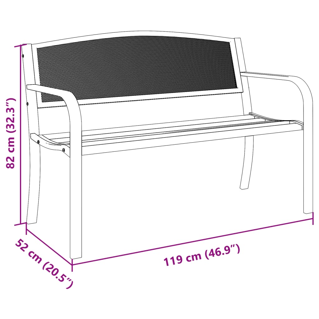 vidaXL Garden Bench | Black | Powder-Coated Steel | Standard | Durable