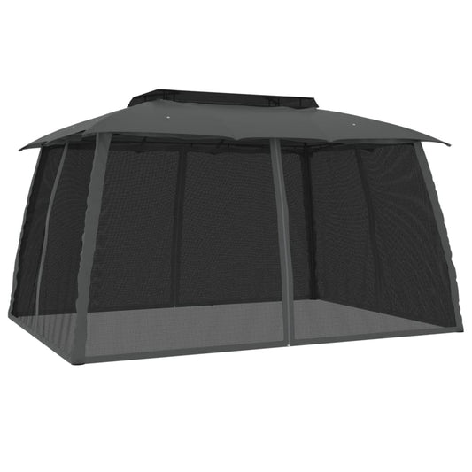 vidaXL Gazebo with Double Roof&Mesh Walls Anthracite 3.93x2.93 m Steel