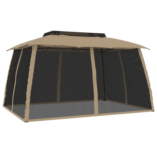 vidaXL Gazebo with Double Roof and Mesh Walls Taupe 3.93x2.93 m Steel