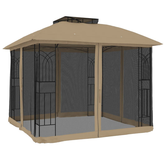 vidaXL Gazebo with Double Roof and Mesh Walls Taupe 2.94x2.94 m Steel