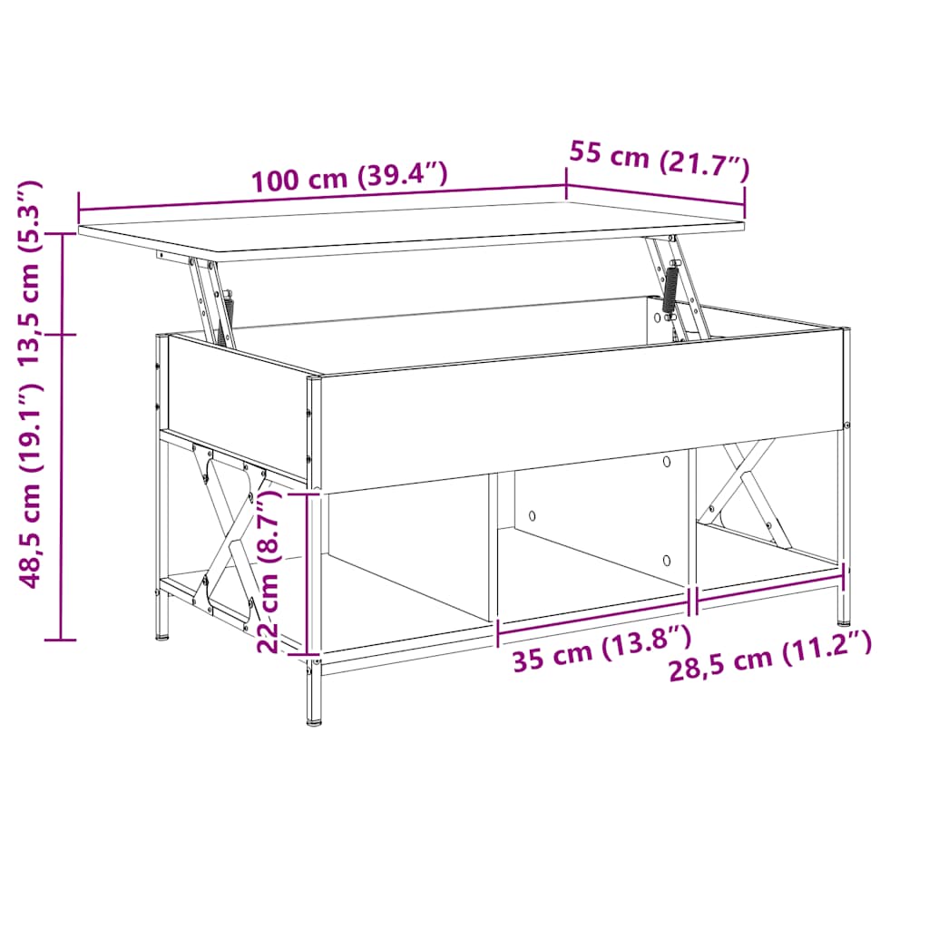 vidaXL Coffee Table Grey Sonoma 100x55x50 cm Engineered Wood and Metal