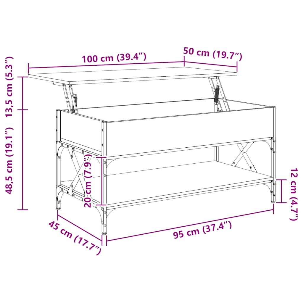 vidaXL Coffee Table Sonoma Oak 100x50x50 cm Engineered Wood and Metal