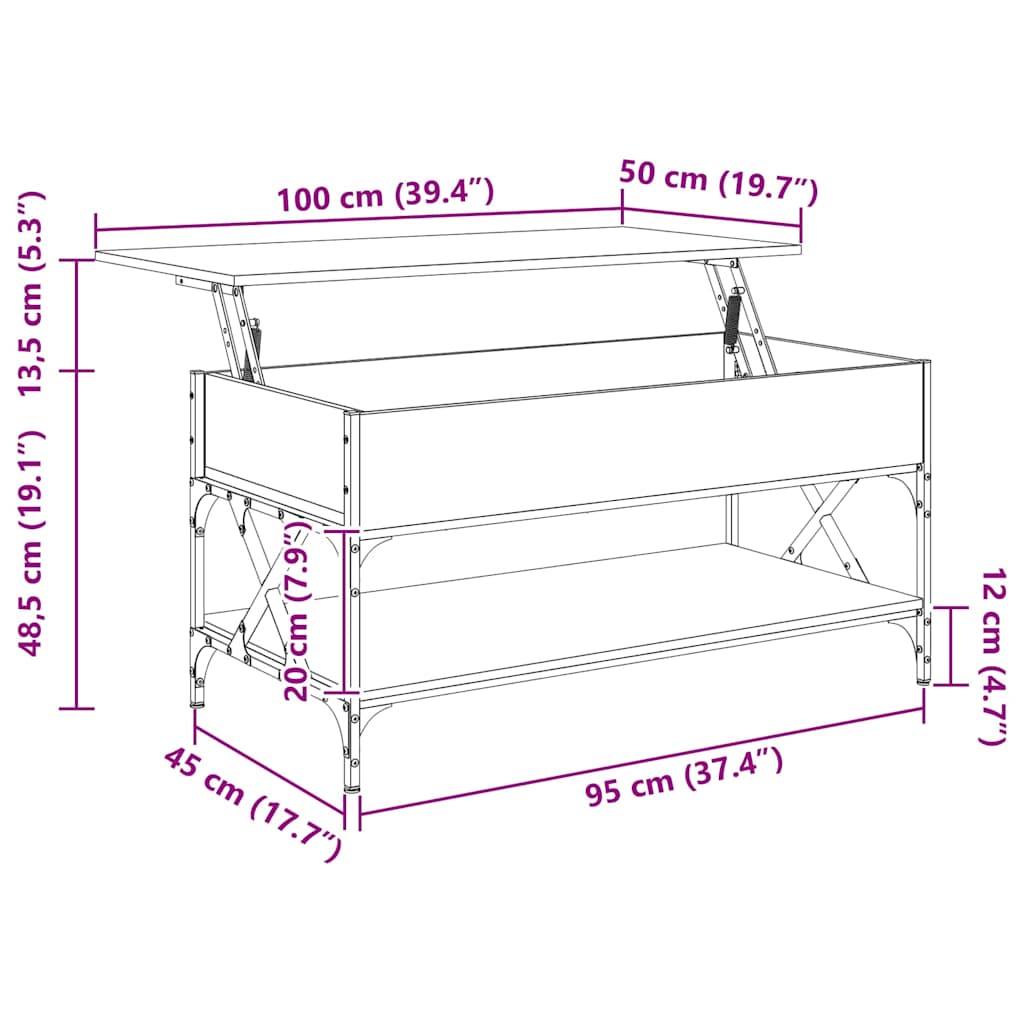 vidaXL Coffee Table Smoked Oak 100x50x50 cm Engineered Wood and Metal
