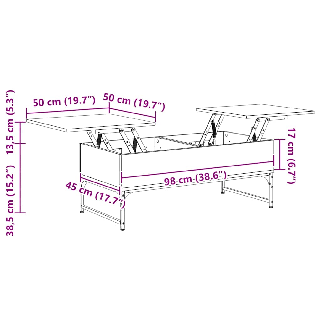 vidaXL Coffee Table Smoked Oak 100x50x40 cm Engineered Wood and Metal