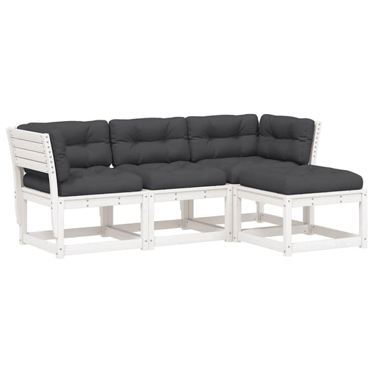 vidaXL 4 Piece Garden Lounge Set with Cushions White Solid Wood Pine