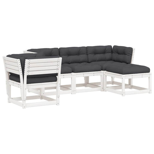 vidaXL 5 Piece Garden Lounge Set with Cushions White Solid Wood Pine